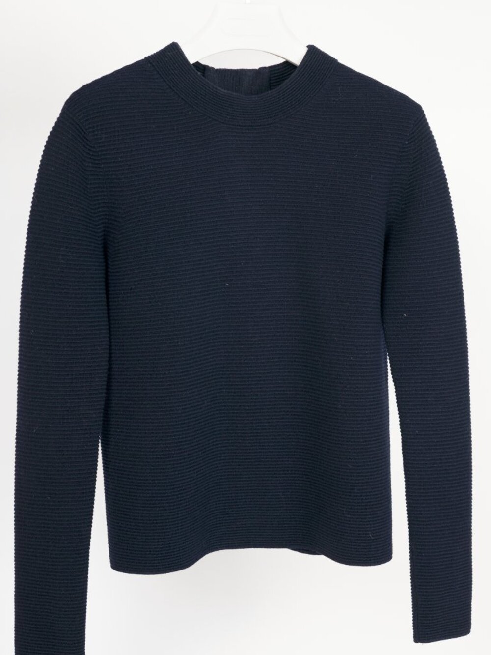 Chloe Navy Wool Ribbed-Knit Back Zip Sweater - Picture 3 of 9